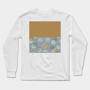 Gold Horizontal Split Colorful Pinecone Pattern on Green Gray Long Sleeve T-Shirt